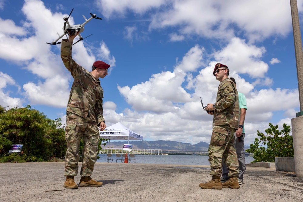 Soldier holding drone