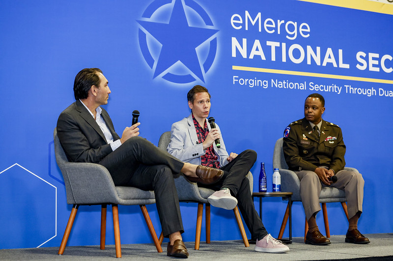 Dr. Matt Willis and COL Shermoan Daiyaan on the eMerge Americas National Security Stage