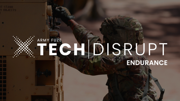 xTech|Disrupt Endurance competition logo in white on background transparent with Soldier